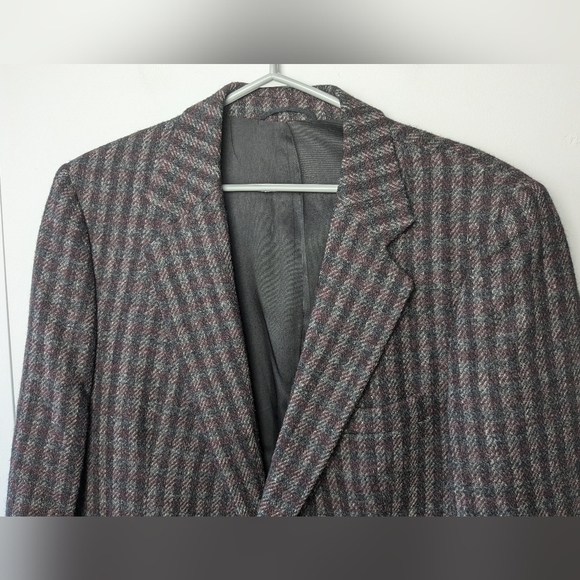 VINTAGE HARRIS TWEED Men Blazer 100% Wool No Size Tag Gray And Red - Picture 2 of 13